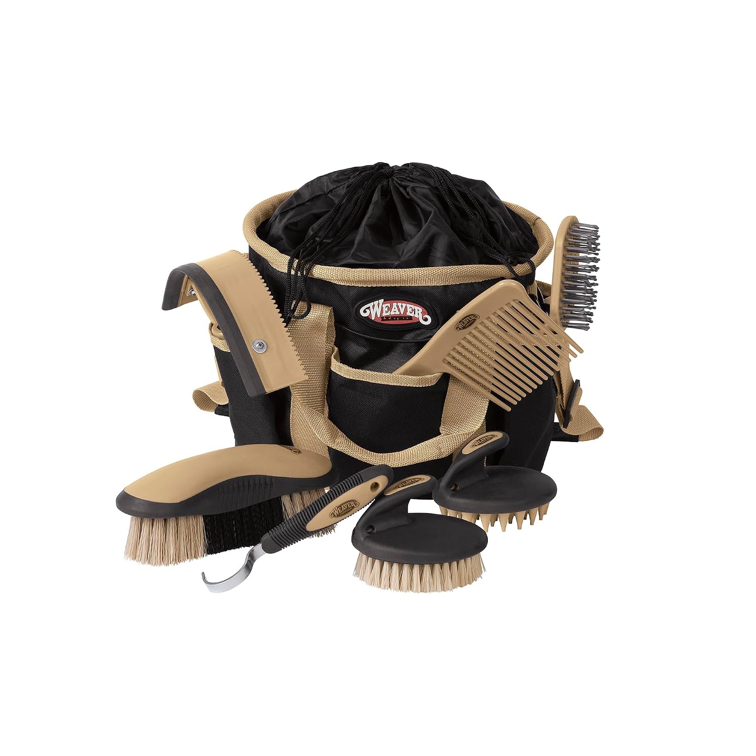 Weaver Equine Horse Grooming Kit, 7-Piece with Tote Bag | Care Set Keeps Coat, Mane & Hooves Tidy with Organized Storage for Home, Stable, Barn & Travel Routines, Black\/Beige